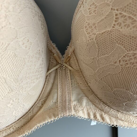 Wacoal Bra 36DDD Lace‎ Finesse Lined Cup Underwire 853201 Adjustable Tan - Picture 6 of 7